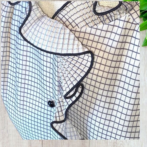 Vintage Lynn Davis Windowpane Ruffle Front Shirt 10 - Picture 11 of 15